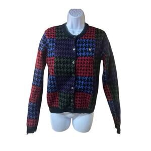 Teddy Fresh Cardigan Womens M Sweater Houndstooth Academia Preppy Patchwork